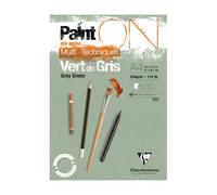 Clairefontaine 975705C Bloc Collé PaintON Multi-techniques - 30 Feuilles Papier Dessin Multi-techniques au Grain Légèrement Rugueux - Vert de Gris - A4 21x29,7 cm 250g