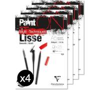 Clairefontaine 975728C - Un bloc encollé de papier dessin Paint'On 25 feuilles 14,8x21 cm 250g, Blanc lisse - Paquet de 4 blocs