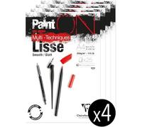 Clairefontaine 975729C - Bloque de pegamento multitécnico de PaintON - 25 hojas - Dibujo multifunción - Blanco - 21 x 29,7 cm 250 g - Paquete de 4 bloques