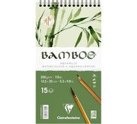 Clairefontaine 975923C - Bloc Espiral de Cabecera Bamboo - 15 Hojas de Papel 100% Bambú Acuarela Blanco Natural 100% vegano - Grano Finamente Marcado Calidad Profesional 13,5x25 cm 250g