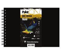 Clairefontaine 975942C - Libreta Espiral PaintON Multi-técnicas - 30 Hojas de Papel de Dibujo Multi-técnicas al Grano Ligeramente Rugeux - Negro - A5 14,8x21 cm 250g