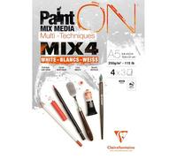 Clairefontaine 975994C - Bloc Pegado PaintON MIX4 Multi-técnicas A5 14,8x21 cm 250g - 12 Hojas de Papel de Dibujo Multi-técnicas - Surtido de 4 Papeles Blancos x3 Hojas