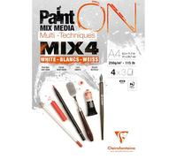 Clairefontaine 975995C - Bloc Pegado PaintON MIX4 Multi-técnicas A4 21x29,7 cm 250g - 12 Hojas de Papel de Dibujo Multi-técnicas - Surtido de 4 Papeles Blancos x3 Hojas