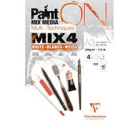 Clairefontaine 975996C - Bloc Pegado PaintON MIX4 Multi-técnicas A3 29,7x42 cm 250g - 12 Hojas de Papel de Dibujo Multi-técnicas - Surtido de 4 Papeles Blancos x3 Hojas