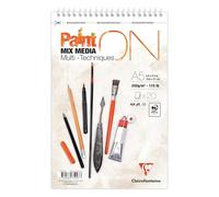Clairefontaine 975997C Bloc Espiral Microperforado PaintON Multi-técnicas A5 14,8x21 cm 250g - 20 Hojas Papel de Dibujo Multi-técnicas de Grano Muy Ligero - Blanco