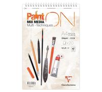 Clairefontaine 975998C Bloc Espiral Microperforado PaintON Multi-técnicas A4 21x29,7 cm 250g - 20 Hojas Papel de Dibujo Multi-técnicas de Grano Muy Ligero - Blanco