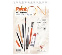 Clairefontaine 975999C Bloc Espiral Microperforado PaintON Multi-técnicas A3 29,7x42 cm 250g - 20 Hojas Papel de Dibujo Multi-técnicas de Grano Muy Ligero - Blanco