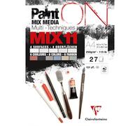 Clairefontaine 976011C - Bloc Pegado PaintON MIX11 A4 21x29,7 cm 250g - 27 Hojas de Papel de Dibujo Multi-técnicas - Surtido de 11 Papeles Multi-técnicas