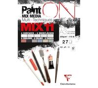 Clairefontaine 976012C - Bloc Pegado PaintON MIX11 A3 29,7x42 cm 250g - 27 Hojas de Papel de Dibujo Multi-técnicas - Surtido de 11 Papeles Multi-Técnicas