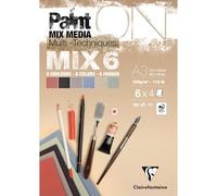 Clairefontaine 976016C - Bloc Pegado PaintON MIX6 Multi-técnicas A3 29,7x42 cm 250g - 24 Hojas de Papel de Dibujo Multi-técnicas - Surtido de 6 Papeles