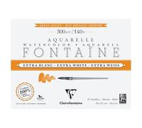 Clairefontaine 976018C Bloc encolado 4 Lados Fontaine Extra Blanco - 15 Hojas Papel Acuarela Extra Blanco 100% Algodón Grano Satinado - Calidad Profesional 20x15cm 300g