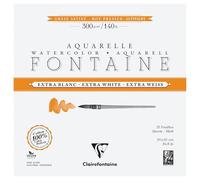 Clairefontaine 976025C Bloc encolado 4 Lados Fontaine Extra Blanco - 15 Hojas Papel Acuarela Extra Blanco 100% Algodón Grano Satinado - Calidad Profesional 20x20cm 300g