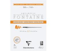 Clairefontaine 976028C Bloc Encolado 2 Lados Fontaine Extra Blanco - 12 Hojas Papel Acuarela Extra Blanco 100% Algodón Grano Satinado - Calidad Profesional A3 300g