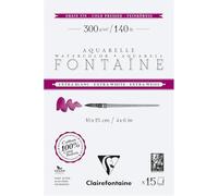 Clairefontaine 976037C Bloc encolado 4 Lados Fontaine Extra Blanco - 15 Hojas Papel Acuarela Extra Blanco 100% Algodón Grano Fin - Calidad Profesional 10x15cm 300g