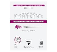 Clairefontaine 976042C Bloc encolado 4 Lados Fontaine Extra Blanco - 12 Hojas Papel Acuarela Extra Blanco 100% Algodón Grano Fin - Calidad Profesional 31x41cm 300g
