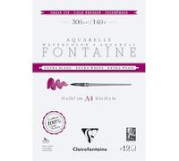 Clairefontaine 976047C Bloc Encolado 2 Lados Fontaine Extra Blanco - 12 Hojas Papel Acuarela Extra Blanco 100% Algodón Grano Fin - Calidad Profesional A4 300g