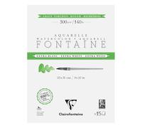 Clairefontaine 976080C Bloc encolado 4 Lados Fontaine Extra Blanco Grano Granulado grueso 23x31cm 300g - 15 Hojas Papel Acuarela Extra Blanco 100% Algodón - Calidad Profesional
