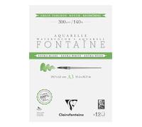 Clairefontaine 976088C Bloc Encolado 2 Lados Fontaine Extra Blanco Grano Granulado grueso A3 29,7x42 cm 300g - 12 Hojas Papel Acuarela Extra Blanco 100% Algodón - Calidad Profesional