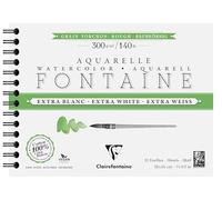 Clairefontaine 976090C Álbum Espiral Fontaine Extra Blanco Grano Granulado grueso 18x24cm 300g - 12 Hojas Papel Acuarela Extra Blanco 100% Algodón - Calidad Profesional