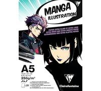 Clairefontaine 976162C Bloc encolado Papel Manga Ilustración A5 14,8x21 cm 250g - 20 Hojas Papel de Dibujo Blanco Extra Liso - Papel ideal para el Dibujo Manga al Lápiz, a l’Tinta y a los Rotuladores