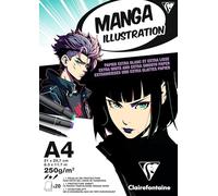 Clairefontaine 976163C Bloc encolado Papel Manga Ilustración A4 21x29,7 cm 250g - 20 Hojas Papel de Dibujo Blanco Extra Liso - Papel ideal para el Dibujo Manga al Lápiz, a l’Tinta y a los Rotuladores