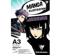 Clairefontaine 976164C Bloc encolado Papel Manga Ilustración A3 29,7x42 cm 250g - 20 Hojas Papel de Dibujo Blanco Extra Liso - Papel ideal para el Dibujo Manga al Lápiz, a l’Tinta y a los Rotuladores