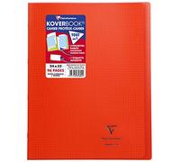 Clairefontaine 981604C Un Lot de 10 Cahiers Agrafés Koverbook Rouges - 24x32 cm - 96 Páginas Petits Carreaux avec Marge - Papier Blanc 90 g - Couverture Polypro
