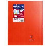 Clairefontaine 984404C - Un paquet de 10 cahiers piqués Koverbook 48 pages 24x32 cm 90g grands carreaux, couverture polypro (plastique) transparente, Rouge