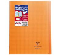 Clairefontaine 984409C - Un cahier piqué Koverbook 48 pages 24x32 cm 90g grands carreaux, couverture polypro (plastique) transparente, Orange