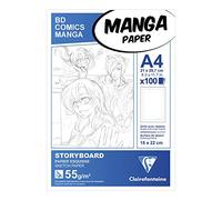 Clairefontaine Bloc de guión gráfico para manga, marco simple, blanco, A4, 55 g