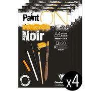 Clairefontaine PaintON 975169C - Lote de 4 bloques de pegamento multiusos (20 hojas, papel multitécnico, grano ligero, A4, 21 x 29,7 cm, 250 g), color negro