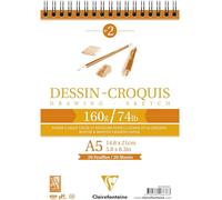 Clairefontaine - Ref 96676C - Bloc de dibujo blanco encuadernado con alambre (35 hojas), tamaño A5, papel de dibujo de 160 g/m², blanco y liso, sin ácidos, pH neutro