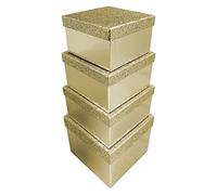 Clairefontaine X-31052-BXC - Juego de 4 cajas cuadradas con purpurina dorada, color dorado