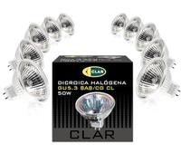 CLAR Bombilla Halógena 50W 12V MR16 Gu5.3 Luz Blanca Cálida Pack 10