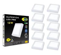 CLAR - Downlight LED Superficie 12W Cuadrado, Plafones LED Techo, Luz Fría 6500ºK (Pack 10)