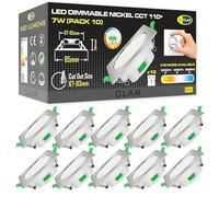 CLAR - Downlight LED techo empotrable, Ojos de buey LED para techo, Focos para el techo, Downlight Regulable 7W, 3 tonalidades, Niquel (Pack 10)