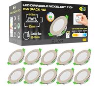 CLAR - Downlight LED techo empotrable, Ojos de buey LED para techo, Focos para el techo, Downlight Regulable 5W, 3 tonalidades, Niquel (Pack 10)