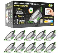 CLAR - Downlight LED techo empotrable, Ojos de buey LED para techo, Focos para el techo, Downlight Regulable 4W, 3 tonalidades, Niquel (Pack 10)