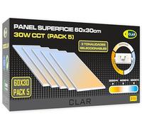 CLAR - Panel LED Superficie 60x30, Plafón para Techo Cocina, Pantalla de 3000 Lúmenes CCT (Selector de Color Blanco Calido, Neutro y Frio) (Pack 5)
