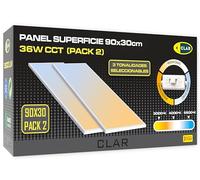 CLAR - Plafon LED techo Rectangular 90x30, Panel LED Superficie, Panel LED para Cocina, Plafon Rectangular LED de techo, 36W CCT (Pack 2)
