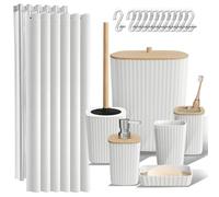 Clara Clark Bathroom Accessories Set - Bathroom Set, 20PC Bathroom Accessory Set, White Shower Curtain Set, Toilet Brush, Trash Can & Soap Dispenser