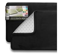Clara Clark Bathroom Rugs, Velvet Memory Foam Bath Mat, Non-Slip, Machine Washable Bath Rugs - Ultra Soft Bath Mats for Bathroom, Dries Quickly, Bathroom Rug Set of 2 - Black