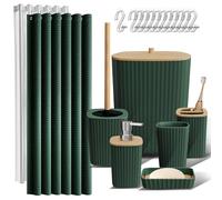 Clara Clark Juego de 20 Accesorios de baño Verde, Juego de Cortina de Ducha, Cepillo de Inodoro, Cubo de Basura y dispensador de jabón