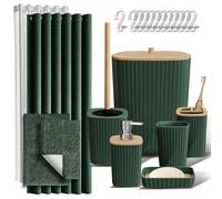Clara Clark - Juego de 22 Accesorios de baño Verde, Juegos de baño con Cortina de Ducha y Alfombrillas, Juego de Cortina de Ducha con Cubo de Basura