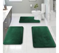 Clara Clark Juego de 3 alfombras de baño de Espuma viscoelástica de Terciopelo, Antideslizantes, Respaldo de PVC, Lavables, de Secado rápido, Color Verde Suave