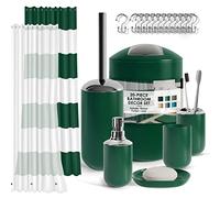 Clara Clark Juego de accesorios de baño dorados, juego de accesorios de baño de 20 piezas, juego de cortina de ducha con forro, soporte para cepillo de dientes, dispensador de jabón, jabonera, soporte