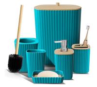 Clara Clark Juego de Accesorios de baño Verde Azulado, Juego de 6 Accesorios de baño, Juegos de baño con Cepillo de Inodoro, Cubo de Basura y dispensador de jabón