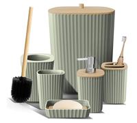 Clara Clark Juego de Accesorios de baño Verde Salvia, Juego de Accesorios de baño de 6 Piezas, Juegos de baño con Cepillo de Inodoro, Cubo de Basura y dispensador de jabón