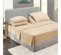 Clara Clark Juego de sábanas con Juego Extra de Fundas de Almohada, colección Premier 1800, Resistente a Arrugas, decoloración y Manchas, tamaño King Flex-Top, Color Beige Crema