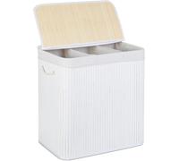 Clasificador de ropa con 3 compartimentos - Cesta de ropa con tapa - Rectangular - 62 x 62,5 x 42,5 cm - Bambú - Blanco